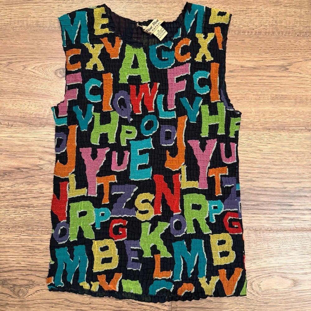 Pleat Pleat By Rafael Vintage Blouse Sleeveless Alphabet Medium EUC